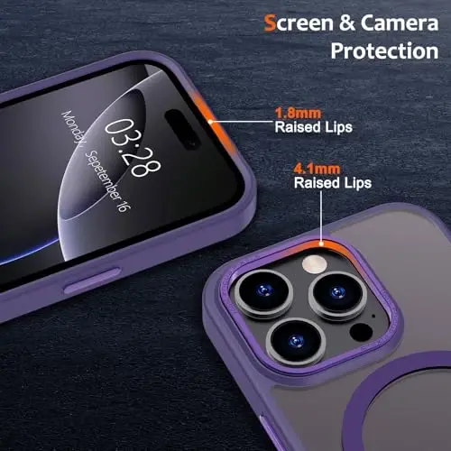 Anuck iPhone 16 Pro Max uchun g'ilof Magnitli telefon g'ilofi MagSafe bilan mos keladi, Yumshoq TPU bumper Qattiq yarim shaffof mat orqa Slim Fit zarbaga chidamli himoya qopqog'i erkaklar ayollar qizlar uchun - To'q binafsha - 3