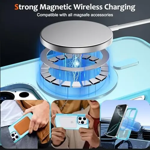 Anuck iPhone 16 Pro Max uchun gʻilof MagSafe bilan mos keladigan magnit telefon gʻilofi, yumshoq TPU bamper qattiq shaffof mat orqa slim fit zarbga chidamli himoya qopqogʻi erkaklar ayollar qizlar uchun - Lake Blue - ANUCK (1)