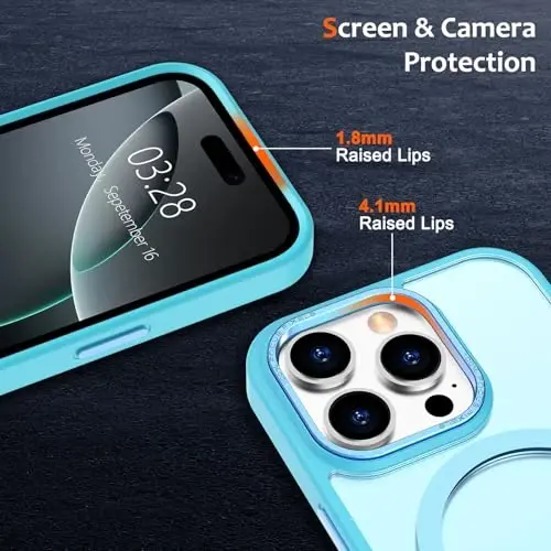 Anuck iPhone 16 Pro Max uchun gʻilof MagSafe bilan mos keladigan magnit telefon gʻilofi, yumshoq TPU bamper qattiq shaffof mat orqa slim fit zarbga chidamli himoya qopqogʻi erkaklar ayollar qizlar uchun - Lake Blue - 3