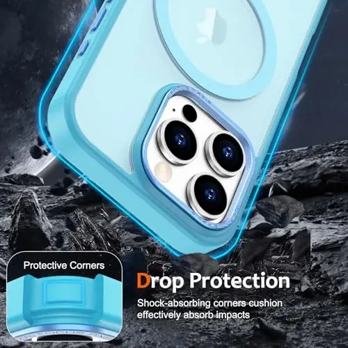 Anuck iPhone 16 Pro Max uchun gʻilof MagSafe bilan mos keladigan magnit telefon gʻilofi, yumshoq TPU bamper qattiq shaffof mat orqa slim fit zarbga chidamli himoya qopqogʻi erkaklar ayollar qizlar uchun - Lake Blue - 4