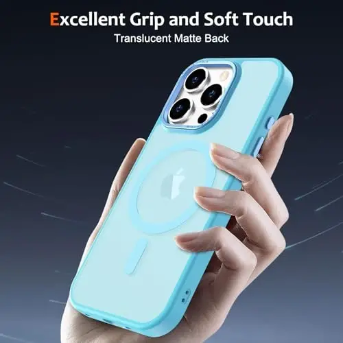 Anuck iPhone 16 Pro Max uchun gʻilof MagSafe bilan mos keladigan magnit telefon gʻilofi, yumshoq TPU bamper qattiq shaffof mat orqa slim fit zarbga chidamli himoya qopqogʻi erkaklar ayollar qizlar uchun - Lake Blue - 5