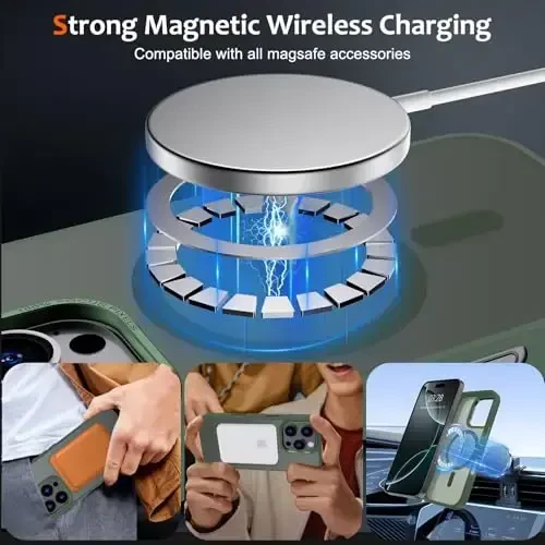 Anuck iPhone 16 Pro Max uchun g'ilof MagSafe bilan mos keladigan magnit telefon g'ilofi, yumshoq TPU bamperi qattiq shaffof mat orqa ingichka zarbaga chidamli himoya qopqog'i erkaklar ayollar qizlar uchun - to'q yashil - 2