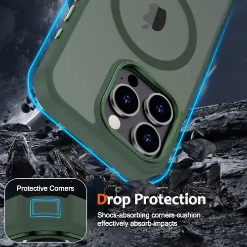 Anuck iPhone 16 Pro Max uchun g'ilof MagSafe bilan mos keladigan magnit telefon g'ilofi, yumshoq TPU bamperi qattiq shaffof mat orqa ingichka zarbaga chidamli himoya qopqog'i erkaklar ayollar qizlar uchun - to'q yashil - 10