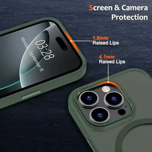 Anuck iPhone 16 Pro Max uchun g'ilof MagSafe bilan mos keladigan magnit telefon g'ilofi, yumshoq TPU bamperi qattiq shaffof mat orqa ingichka zarbaga chidamli himoya qopqog'i erkaklar ayollar qizlar uchun - to'q yashil - 3