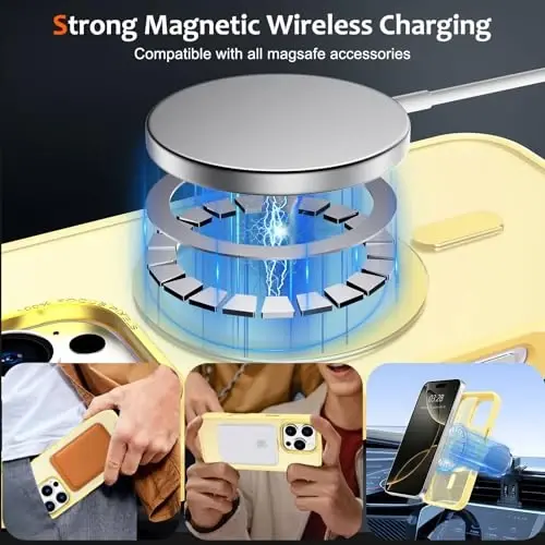 Anuck iPhone 16 Pro Max uchun g'ilof MagSafe bilan mos keladigan magnit telefon g'ilofi, yumshoq TPU bamperi qattiq shaffof mat orqa nozik zarbga chidamli himoya qopqog'i erkaklar ayollar qizlar uchun - Sariq - 2