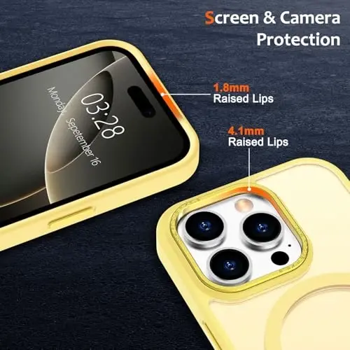 Anuck iPhone 16 Pro Max uchun g'ilof MagSafe bilan mos keladigan magnit telefon g'ilofi, yumshoq TPU bamperi qattiq shaffof mat orqa nozik zarbga chidamli himoya qopqog'i erkaklar ayollar qizlar uchun - Sariq - 3