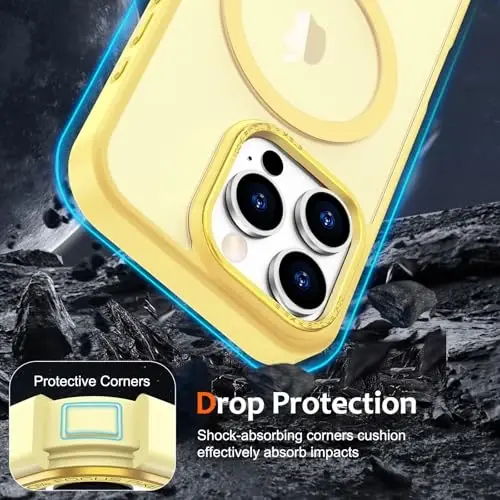 Anuck iPhone 16 Pro Max uchun g'ilof MagSafe bilan mos keladigan magnit telefon g'ilofi, yumshoq TPU bamperi qattiq shaffof mat orqa nozik zarbga chidamli himoya qopqog'i erkaklar ayollar qizlar uchun - Sariq - 4