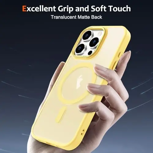 Anuck iPhone 16 Pro Max uchun g'ilof MagSafe bilan mos keladigan magnit telefon g'ilofi, yumshoq TPU bamperi qattiq shaffof mat orqa nozik zarbga chidamli himoya qopqog'i erkaklar ayollar qizlar uchun - Sariq - 5