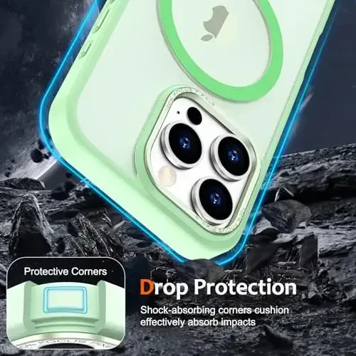 Anuck iPhone 16 Pro Max uchun g'ilof MagSafe bilan mos keladigan magnit telefon g'ilofi, yumshoq TPU bamperi qattiq shaffof mat orqa nozik zarbga chidamli himoya qopqog'i erkaklar ayollar qizlar uchun - yashil - 4