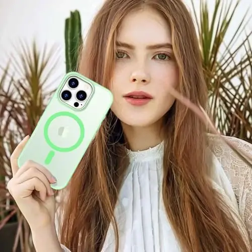 Anuck iPhone 16 Pro Max uchun g'ilof MagSafe bilan mos keladigan magnit telefon g'ilofi, yumshoq TPU bamperi qattiq shaffof mat orqa nozik zarbga chidamli himoya qopqog'i erkaklar ayollar qizlar uchun - yashil - 6