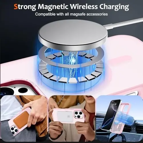 Anuck iPhone 16 Pro Max uchun g'ilof MagSafe bilan mos keladigan magnit telefon g'ilofi, yumshoq TPU bamperi qattiq shaffof mat orqa Slim Fit zarbga chidamli himoya qopqog'i erkaklar ayollar qizlar uchun - Tender Pink - 2
