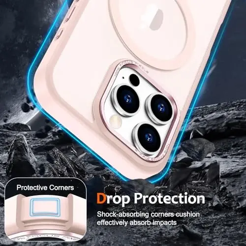 Anuck iPhone 16 Pro Max uchun g'ilof MagSafe bilan mos keladigan magnit telefon g'ilofi, yumshoq TPU bamperli qattiq yarim shaffof mat orqa ingichka zarbga chidamli himoya qopqog'i erkaklar ayollar qizlar uchun - pushti - 4