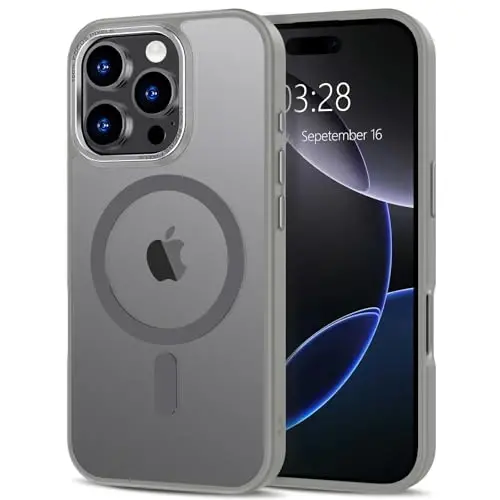 Anuck iPhone 16 Pro Max uchun gʻilof MagSafe bilan mos keluvchi magnit telefon gʻilofi, yumshoq TPU bamperi qattiq shaffof mat orqa nozik zarbaga chidamli himoya qopqogʻi erkaklar ayollar qizlar uchun - kulrang - ANUCK