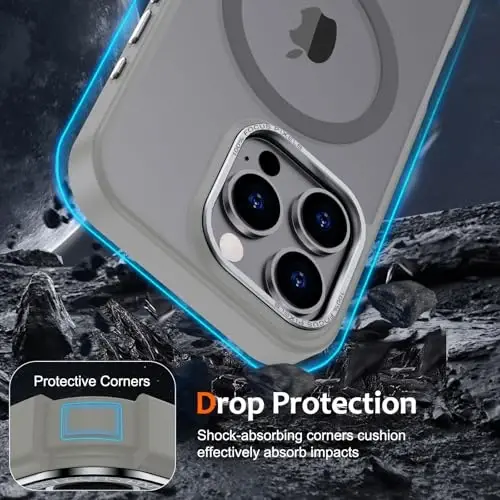 Anuck iPhone 16 Pro Max uchun gʻilof MagSafe bilan mos keluvchi magnit telefon gʻilofi, yumshoq TPU bamperi qattiq shaffof mat orqa nozik zarbaga chidamli himoya qopqogʻi erkaklar ayollar qizlar uchun - kulrang - 4