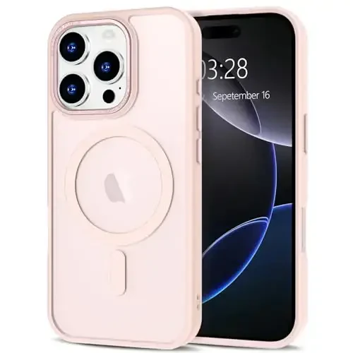 Anuck iPhone 16 Pro uchun g'ilof Magnitli telefon g'ilofi MagSafe bilan mos keladi, Yumshoq TPU bamperli qattiq shaffof mat orqa yupqa zarbga chidamli himoya qopqog'i erkaklar ayollar qizlar uchun - Pushti - ANUCK