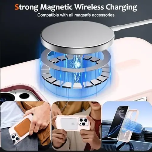 Anuck iPhone 16 Pro uchun g'ilof Magnitli telefon g'ilofi MagSafe bilan mos keladi, Yumshoq TPU bamperli qattiq shaffof mat orqa yupqa zarbga chidamli himoya qopqog'i erkaklar ayollar qizlar uchun - Pushti - ANUCK (1)