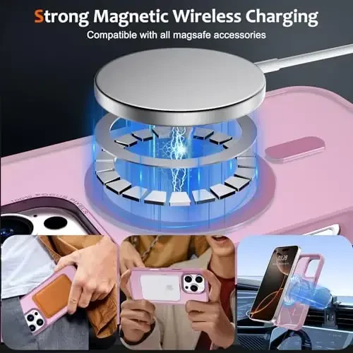 Anuck iPhone 16 Pro uchun g'ilof Magnitli telefon g'ilofi MagSafe bilan mos keladi, Yumshoq TPU Bumper Qattiq yarim shaffof mat orqa Slim Fit zarbaga chidamli himoya qopqog'i erkaklar ayollar qizlar uchun - uzum binafsha - 11