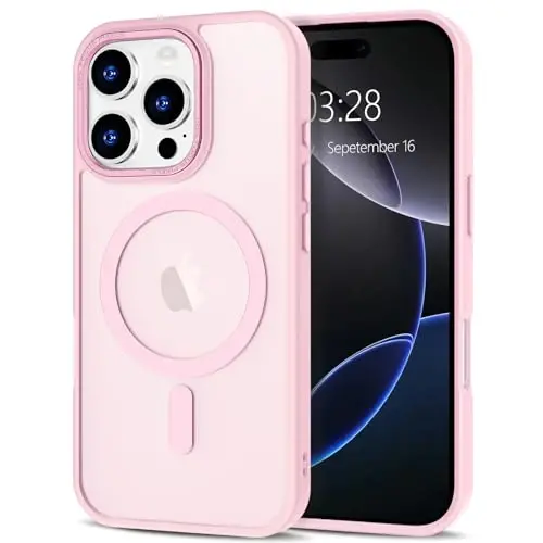 Anuck iPhone 16 Pro uchun gʻilof Magnitli telefon gʻilofi MagSafe bilan mos, yumshoq TPU bamperli qattiq yarim shaffof mat orqa nozik zarbga chidamli himoya qopqogʻi erkaklar ayollar qizlar uchun - Tender Pink 