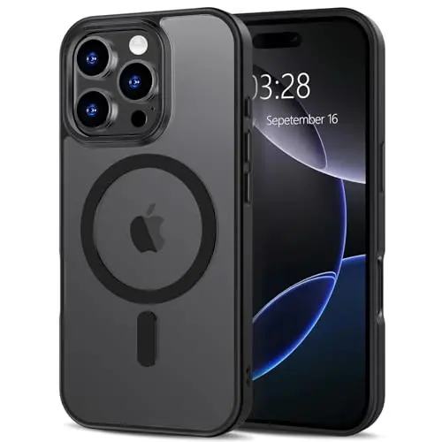 Anuck iPhone 16 Pro uchun gʻilof Magnitli telefon gʻilofi MagSafe bilan mos, yumshoq TPU bumper qattiq yarim shaffof mat orqa Slim Fit zarbga chidamli himoya qopqogʻi erkaklar ayollar qizlar uchun - Qora 