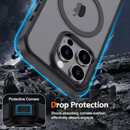 Anuck iPhone 16 Pro uchun gʻilof Magnitli telefon gʻilofi MagSafe bilan mos, yumshoq TPU bumper qattiq yarim shaffof mat orqa Slim Fit zarbga chidamli himoya qopqogʻi erkaklar ayollar qizlar uchun - Qora - 4