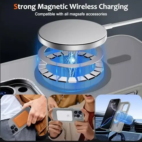 Anuck iPhone 16 Pro uchun g'ilof Magnitli telefon g'ilofi MagSafe bilan mos, Yumshoq TPU bumperli qattiq shaffof mat orqa Slim Fit zarbga chidamli himoya qopqog'i erkaklar ayollar qizlar uchun - Kulrang - ANUCK (1)