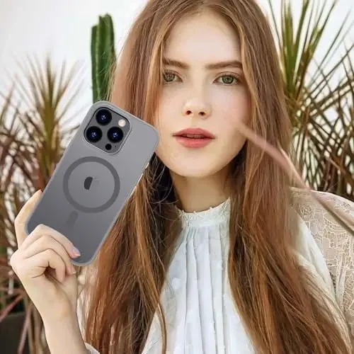 Anuck iPhone 16 Pro uchun g'ilof Magnitli telefon g'ilofi MagSafe bilan mos, Yumshoq TPU bumperli qattiq shaffof mat orqa Slim Fit zarbga chidamli himoya qopqog'i erkaklar ayollar qizlar uchun - Kulrang - 6