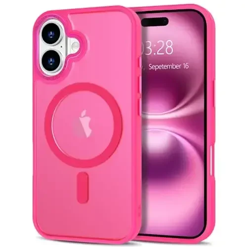 Anuck iPhone 16 uchun g'ilof Magnitli telefon g'ilofi MagSafe bilan mos keladi, Yumshoq TPU bamperli qattiq shaffof mat orqa Yaxshi o'tiradigan zarbaga chidamli himoya qopqog'i erkaklar ayollar qizlar uchun - To'q pushti 