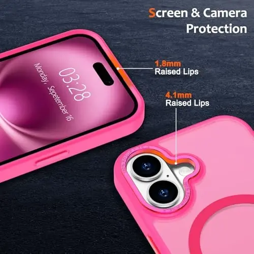 Anuck iPhone 16 uchun g'ilof Magnitli telefon g'ilofi MagSafe bilan mos keladi, Yumshoq TPU bamperli qattiq shaffof mat orqa Yaxshi o'tiradigan zarbaga chidamli himoya qopqog'i erkaklar ayollar qizlar uchun - To'q pushti - 3
