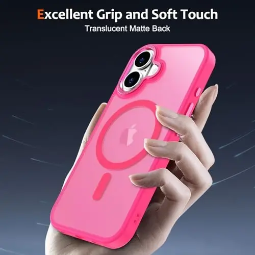Anuck iPhone 16 uchun g'ilof Magnitli telefon g'ilofi MagSafe bilan mos keladi, Yumshoq TPU bamperli qattiq shaffof mat orqa Yaxshi o'tiradigan zarbaga chidamli himoya qopqog'i erkaklar ayollar qizlar uchun - To'q pushti - 5