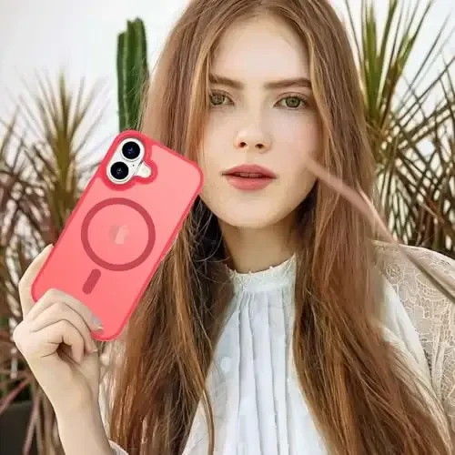 Anuck iPhone 16 uchun g'ilof Magnitli telefon g'ilofi MagSafe bilan mos keladi, Yumshoq TPU bumper Qattiq shaffof mat orqa Slim Fit zarbga chidamli himoya qopqog'i erkaklar ayollar qizlar uchun - Ochiq qizil - 6