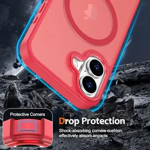Anuck iPhone 16 uchun g'ilof Magnitli telefon g'ilofi MagSafe bilan mos keladi, Yumshoq TPU bumper Qattiq shaffof mat orqa Slim Fit zarbga chidamli himoya qopqog'i erkaklar ayollar qizlar uchun - Ochiq qizil - 4