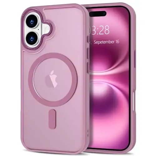 Anuck iPhone 16 uchun g'ilof Magnitli telefon g'ilofi MagSafe bilan mos keladi, Yumshoq TPU bumperli qattiq shaffof mat orqa Slim Fit zarbaga chidamli himoya qopqog'i erkaklar ayollar qizlar uchun - Uzum binafsha 