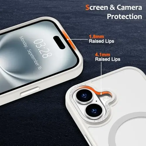 Anuck iPhone 16 uchun gʻilof Magnitli telefon gʻilofi MagSafe bilan mos, Yumshoq TPU bamper Qattiq yarim shaffof mat orqa Slim Fit zarbga chidamli himoya qopqog'i erkaklar ayollar qizlar uchun - Kremli oq - 8