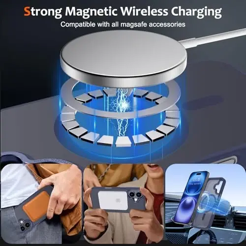 Anuck iPhone 16 uchun gʻilof Magnitli telefon gʻilofi MagSafe bilan mos, Yumshoq TPU bamperi Qattiq shaffof mat orqa Yengil zarbga chidamli himoya qopqogʻi erkaklar ayollar qizlar uchun - Toʻq koʻk - 2