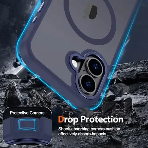 Anuck iPhone 16 uchun gʻilof Magnitli telefon gʻilofi MagSafe bilan mos, Yumshoq TPU bamperi Qattiq shaffof mat orqa Yengil zarbga chidamli himoya qopqogʻi erkaklar ayollar qizlar uchun - Toʻq koʻk - 4