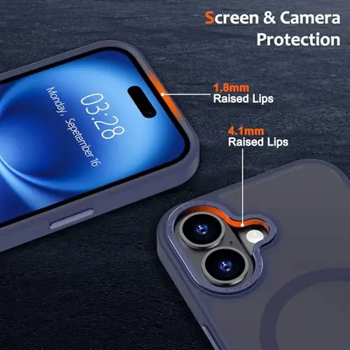 Anuck iPhone 16 uchun gʻilof Magnitli telefon gʻilofi MagSafe bilan mos, Yumshoq TPU bamperi Qattiq shaffof mat orqa Yengil zarbga chidamli himoya qopqogʻi erkaklar ayollar qizlar uchun - Toʻq koʻk - 3