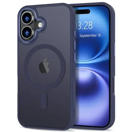 Anuck iPhone 16 uchun gʻilof Magnitli telefon gʻilofi MagSafe bilan mos, Yumshoq TPU bamperi Qattiq shaffof mat orqa Yengil zarbga chidamli himoya qopqogʻi erkaklar ayollar qizlar uchun - Toʻq koʻk 
