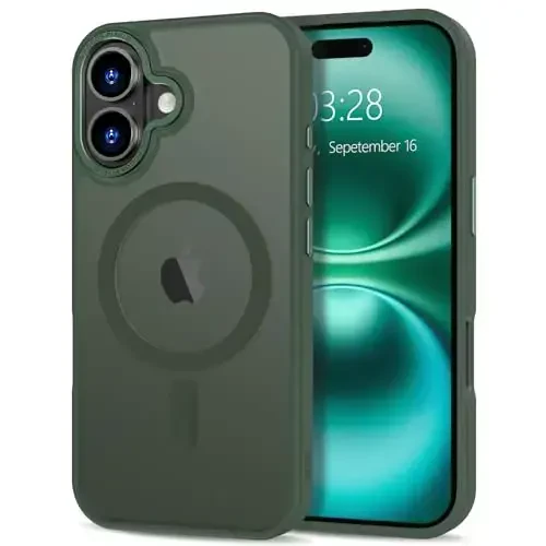 Anuck iPhone 16 uchun g'ilof Magnitli telefon g'ilofi MagSafe bilan mos, Yumshoq TPU bamperli qattiq shaffof mat orqa Slim Fit zarbga chidamli himoya qopqog'i erkaklar ayollar qizlar uchun - To'q yashil 