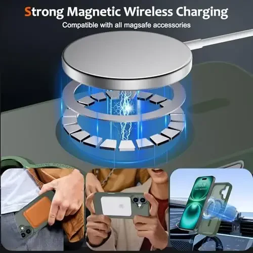 Anuck iPhone 16 uchun g'ilof Magnitli telefon g'ilofi MagSafe bilan mos, Yumshoq TPU bamperli qattiq shaffof mat orqa Slim Fit zarbga chidamli himoya qopqog'i erkaklar ayollar qizlar uchun - To'q yashil - 11