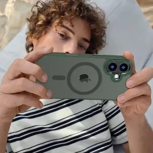 Anuck iPhone 16 uchun g'ilof Magnitli telefon g'ilofi MagSafe bilan mos, Yumshoq TPU bamperli qattiq shaffof mat orqa Slim Fit zarbga chidamli himoya qopqog'i erkaklar ayollar qizlar uchun - To'q yashil - 7