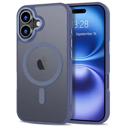 Anuck iPhone 16 uchun g'ilof MagSafe bilan mos keladigan magnit telefon g'ilofi, yumshoq TPU bamperi qattiq shaffof mat orqa nozik zarbga chidamli himoya qopqog'i erkaklar ayollar qizlar uchun - Moviy - 1