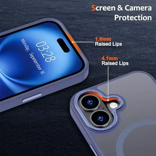 Anuck iPhone 16 uchun g'ilof MagSafe bilan mos keladigan magnit telefon g'ilofi, yumshoq TPU bamperi qattiq shaffof mat orqa nozik zarbga chidamli himoya qopqog'i erkaklar ayollar qizlar uchun - Moviy - 3