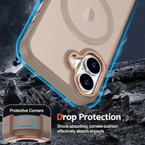 Anuck iPhone 16 uchun g'ilof MagSafe bilan mos keladigan magnit telefon g'ilofi, yumshoq TPU bamperli qattiq shaffof mat orqa yupqa zarbga chidamli himoya qopqog'i erkaklar ayollar qizlar uchun - jigarrang - 4