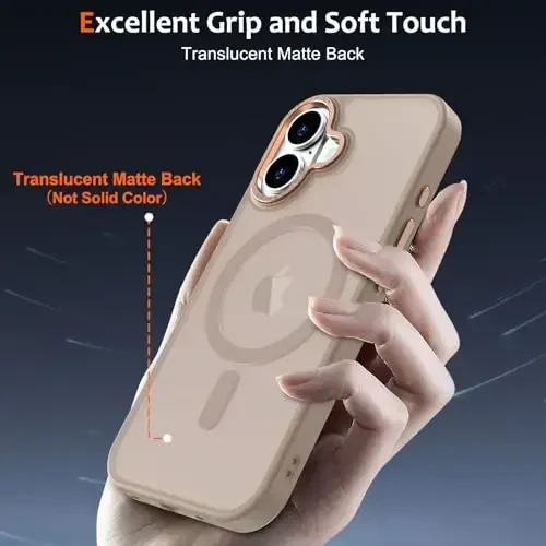 Anuck iPhone 16 uchun g'ilof MagSafe bilan mos keladigan magnit telefon g'ilofi, yumshoq TPU bamperli qattiq shaffof mat orqa yupqa zarbga chidamli himoya qopqog'i erkaklar ayollar qizlar uchun - jigarrang - 5