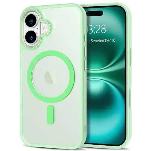 Anuck iPhone 16 uchun g'ilof MagSafe bilan mos keladigan magnit telefon g'ilofi, yumshoq TPU bumper qattiq shaffof mat orqa Slim Fit zarbaga chidamli himoya qopqog'i erkaklar ayollar qizlar uchun - Yashil - ANUCK