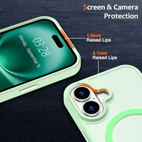Anuck iPhone 16 uchun g'ilof MagSafe bilan mos keladigan magnit telefon g'ilofi, yumshoq TPU bumper qattiq shaffof mat orqa Slim Fit zarbaga chidamli himoya qopqog'i erkaklar ayollar qizlar uchun - Yashil - 3
