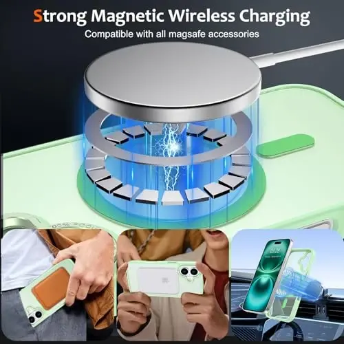 Anuck iPhone 16 uchun g'ilof MagSafe bilan mos keladigan magnit telefon g'ilofi, yumshoq TPU bumper qattiq shaffof mat orqa Slim Fit zarbaga chidamli himoya qopqog'i erkaklar ayollar qizlar uchun - Yashil - ANUCK (1)