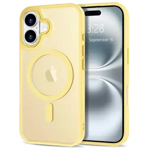 Anuck iPhone 16 uchun g'ilof MagSafe bilan mos magnitli telefon g'ilofi, yumshoq TPU bamper qattiq yorug'lik o'tkazmaydigan mat orqa slim fit zarbaga chidamli himoya qopqog'i erkaklar ayollar qizlar uchun - sariq - 1