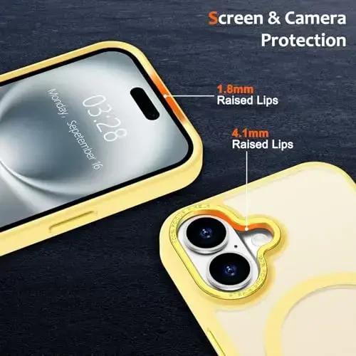 Anuck iPhone 16 uchun g'ilof MagSafe bilan mos magnitli telefon g'ilofi, yumshoq TPU bamper qattiq yorug'lik o'tkazmaydigan mat orqa slim fit zarbaga chidamli himoya qopqog'i erkaklar ayollar qizlar uchun - sariq - 3