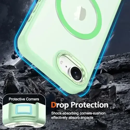 Anuck iPhone 16e uchun g'ilof Magnitli telefon g'ilofi MagSafe bilan mos, Yumshoq TPU bamper Qattiq yarim shaffof mat orqa Slim Fit zarbaga chidamli himoya qopqog'i erkaklar ayollar qizlar uchun - Yashil - 4